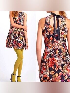 Leifsdottir Rich Shimmering Adelita Floral Brocade Metallic Mini Dress Size 6